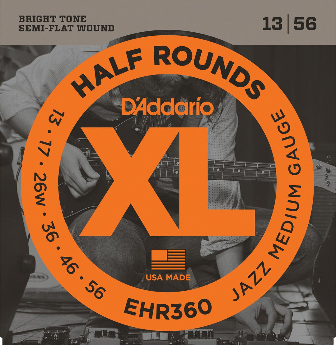 D'Addario XL Half Round Electric Guitar String Set, EHR360 Jazz Medium .013-.056 - A Strings